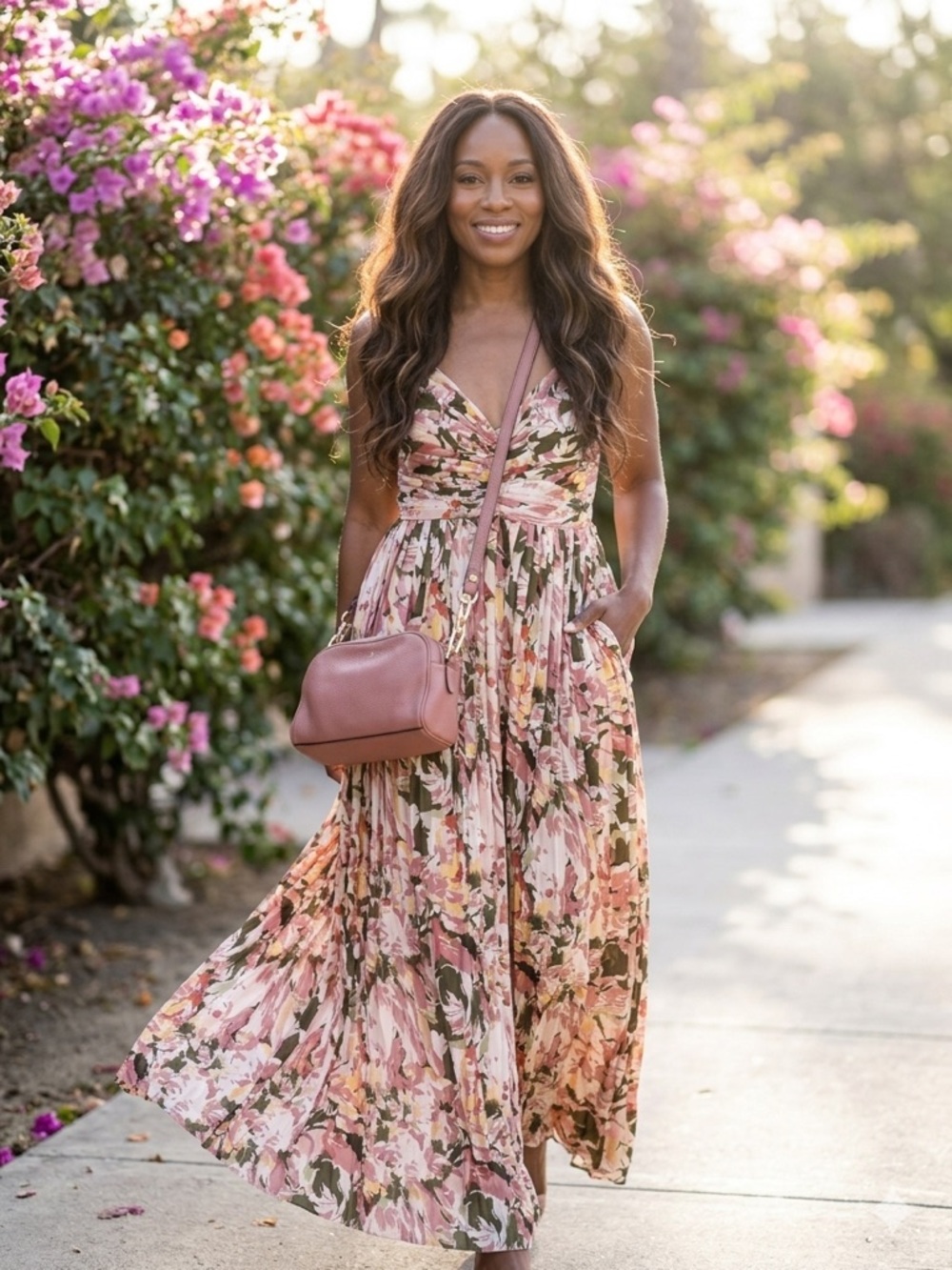 Floral Pink wide-legged jumper and Kate spade crossbody